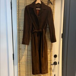 Chic vintage long brown suede belted trench